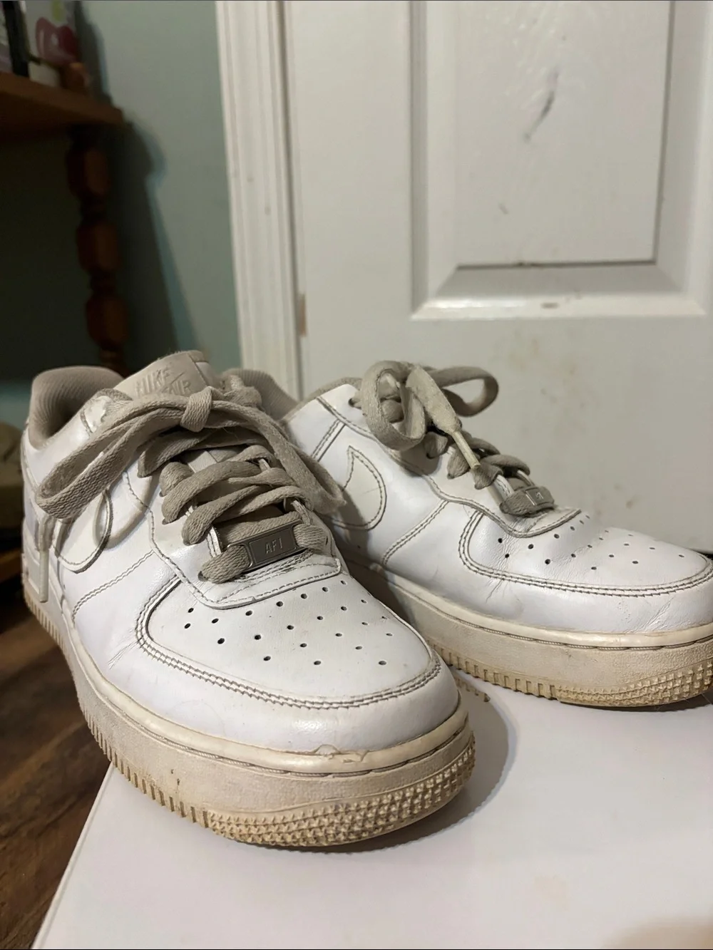 Nike White Leather Low-Top Sneakers with Taupe Accents